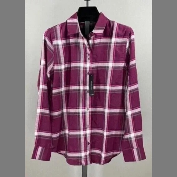 Banana Republic Tops - NEW Banana Republic Shirt Womens XS purple black plaid button up preppy